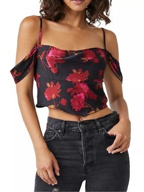 Free People Cassandra Floral Print Off the Shoulder Cropped Blouse M